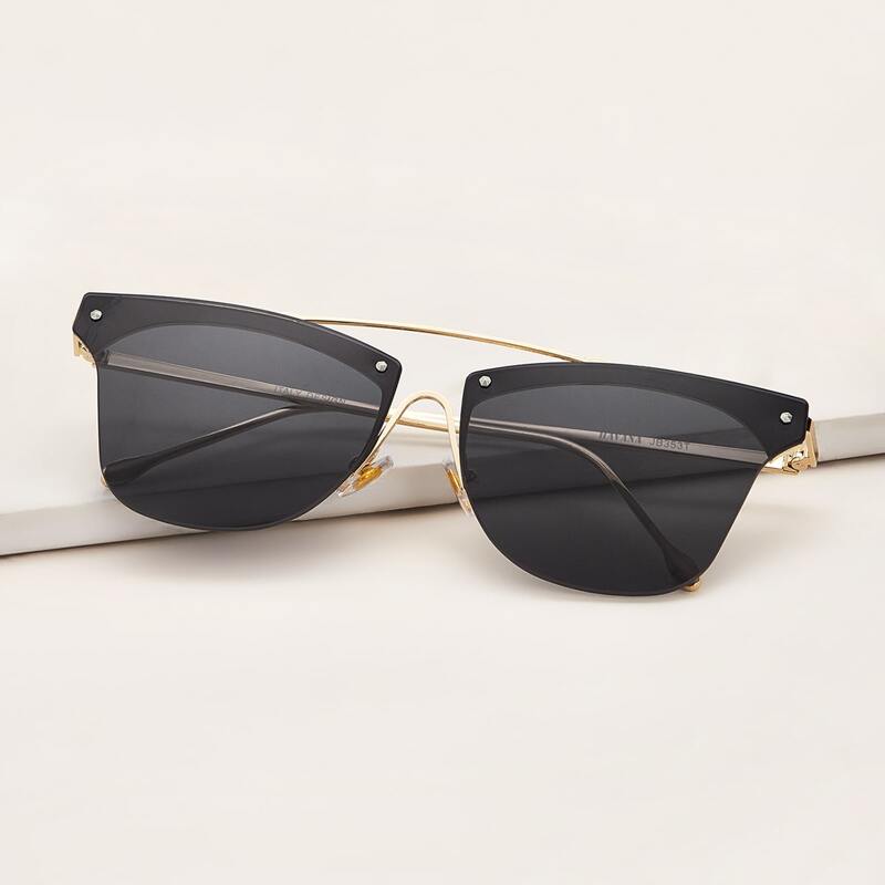 

Top Bar Rimless Flat Lens Sunglasses With Case, Black