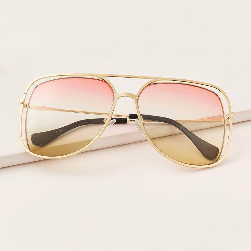 

Top Bar Metal Frame Ombre Lens Sunglasses With Case, Multicolor