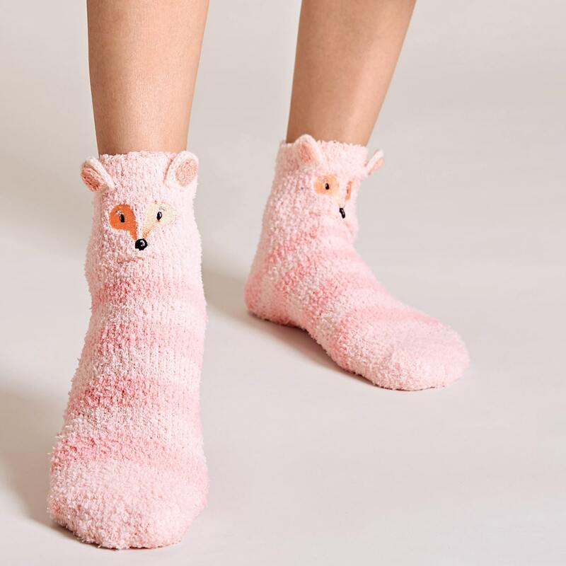 

1pair Ear Decor Cartoon Graphic Socks, Pink
