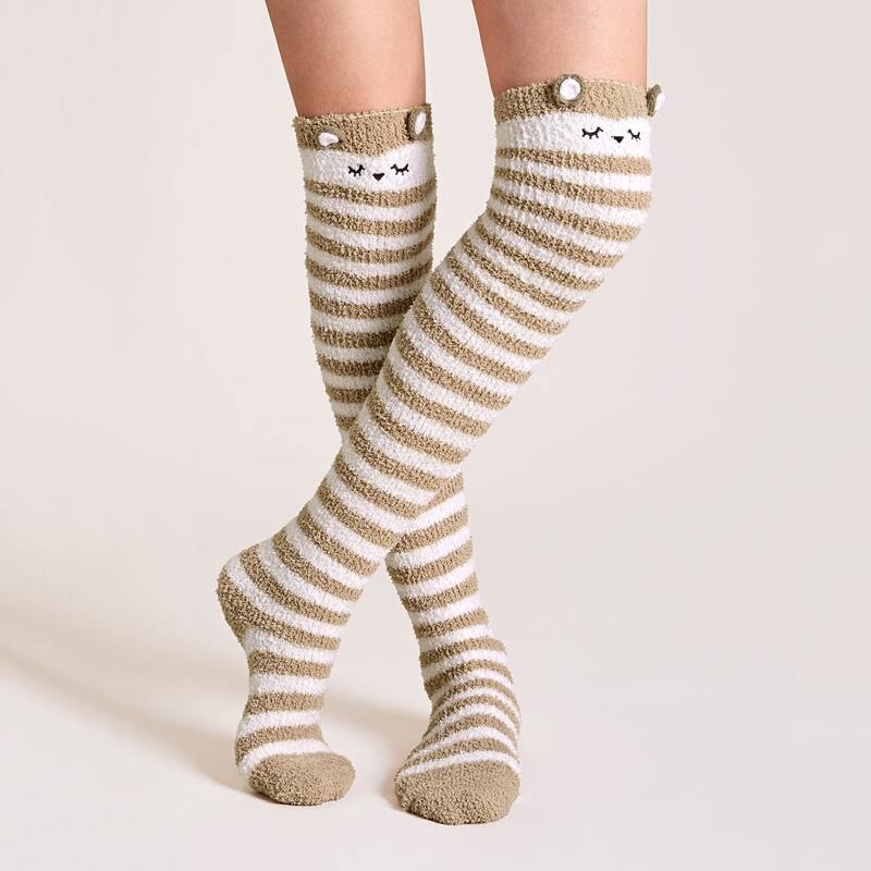 

1pair Striped Pattern Ear Decor High Socks, Multicolor