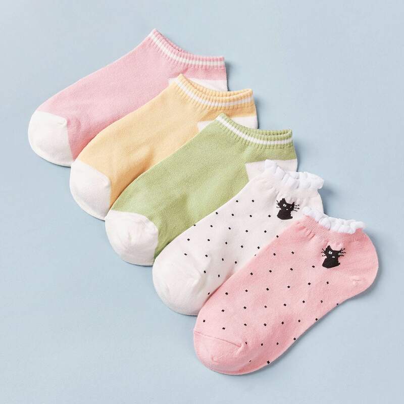 

5pairs Color Block Ankle Socks, Multicolor