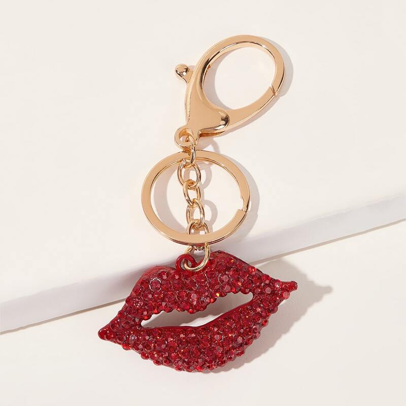 

Rhinestone Engraved Lip Decor Keychain, Red