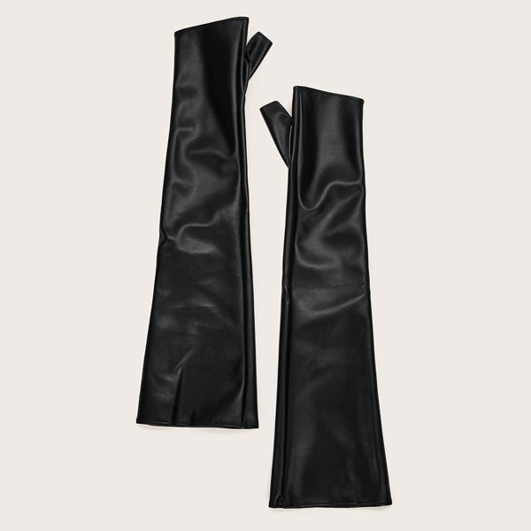 

1pair Fingerless PU Long Gloves, Black