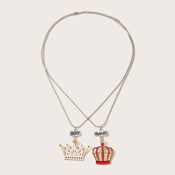 

2pcs Toddler Girls Crown Charm Necklaces, Multicolor
