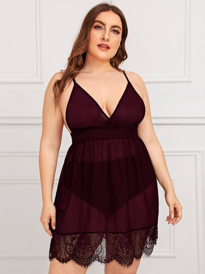 Plus Lace Trim Mesh Slips