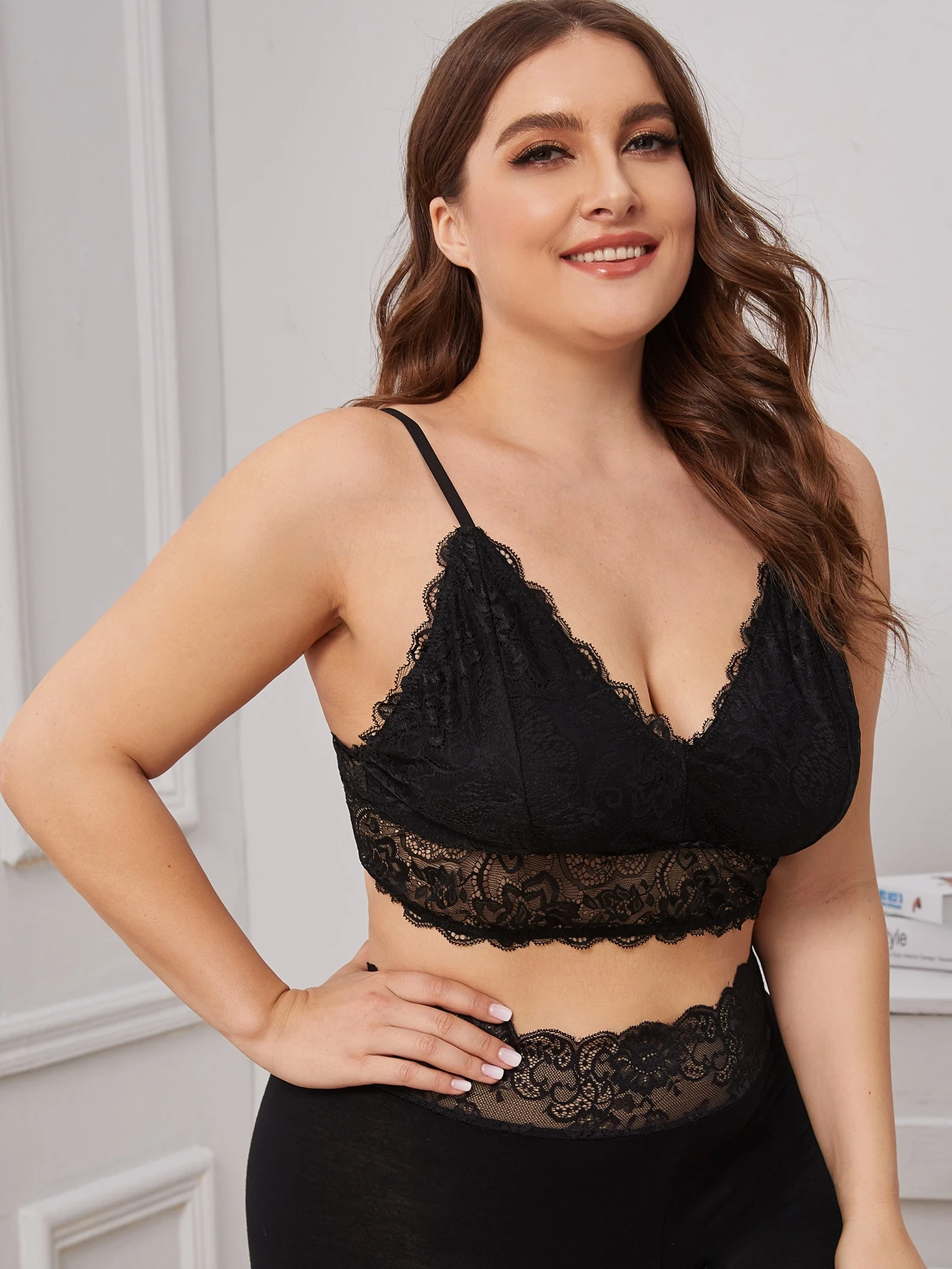 Plus Size Floral lace black bralette