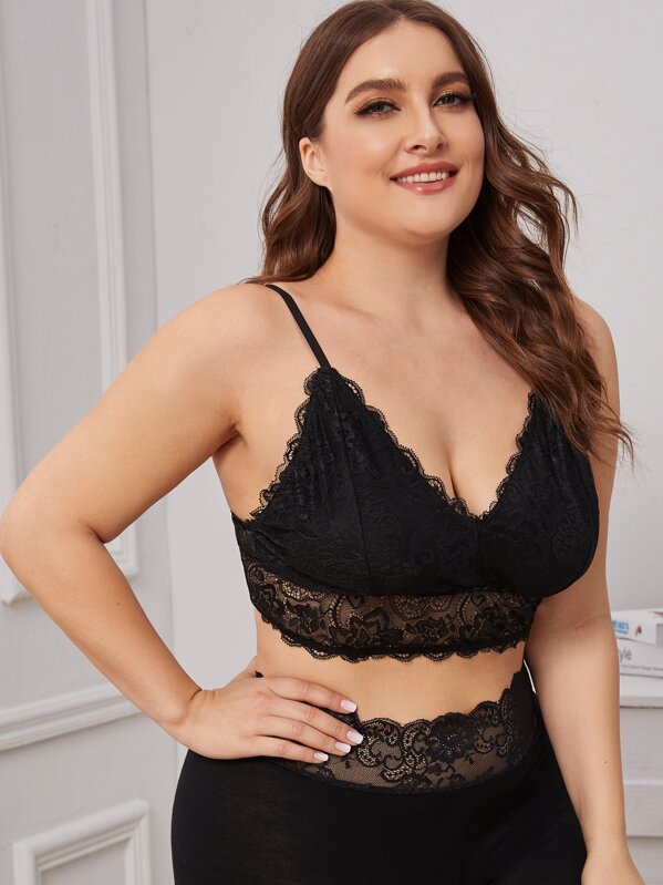 

Plus Floral Lace Bralette, Black, Franziska