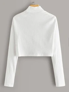 SHEIN 扭結下擺羅紋針織素色t恤 - 白色 - 查看 2