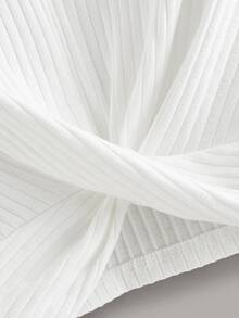 SHEIN 扭結下擺羅紋針織素色t恤 - 白色 - 查看 3