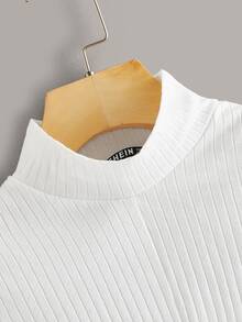 SHEIN 扭結下擺羅紋針織素色t恤 - 白色 - 查看 4