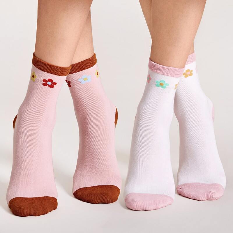 

2pairs Flower Pattern Socks, Multicolor
