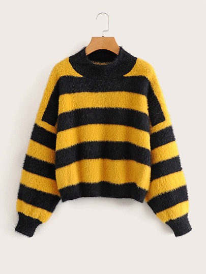 Striped Drop Shoulder Fuzzy Jumper