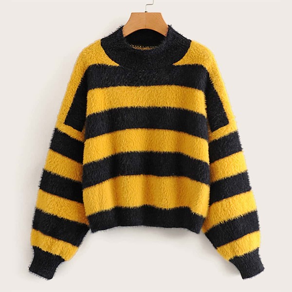 

Striped Drop Shoulder Fuzzy Sweater, Multicolor