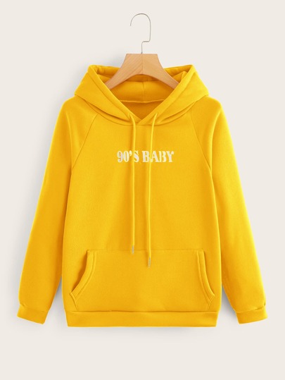 Letter Graphic Kangaroo Pocket Drawstring Hoodie