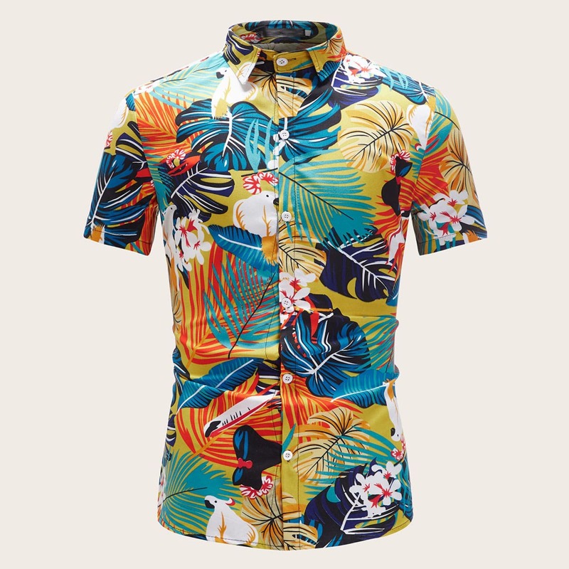 

Guys Tropical Print Button Up Shirt, Multicolor