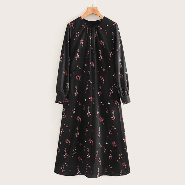 

Floral Print Zip Back Longline Dress, Black