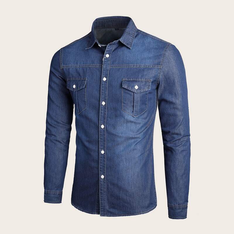 

Guys Flap Pocket Denim Shirt, Navy