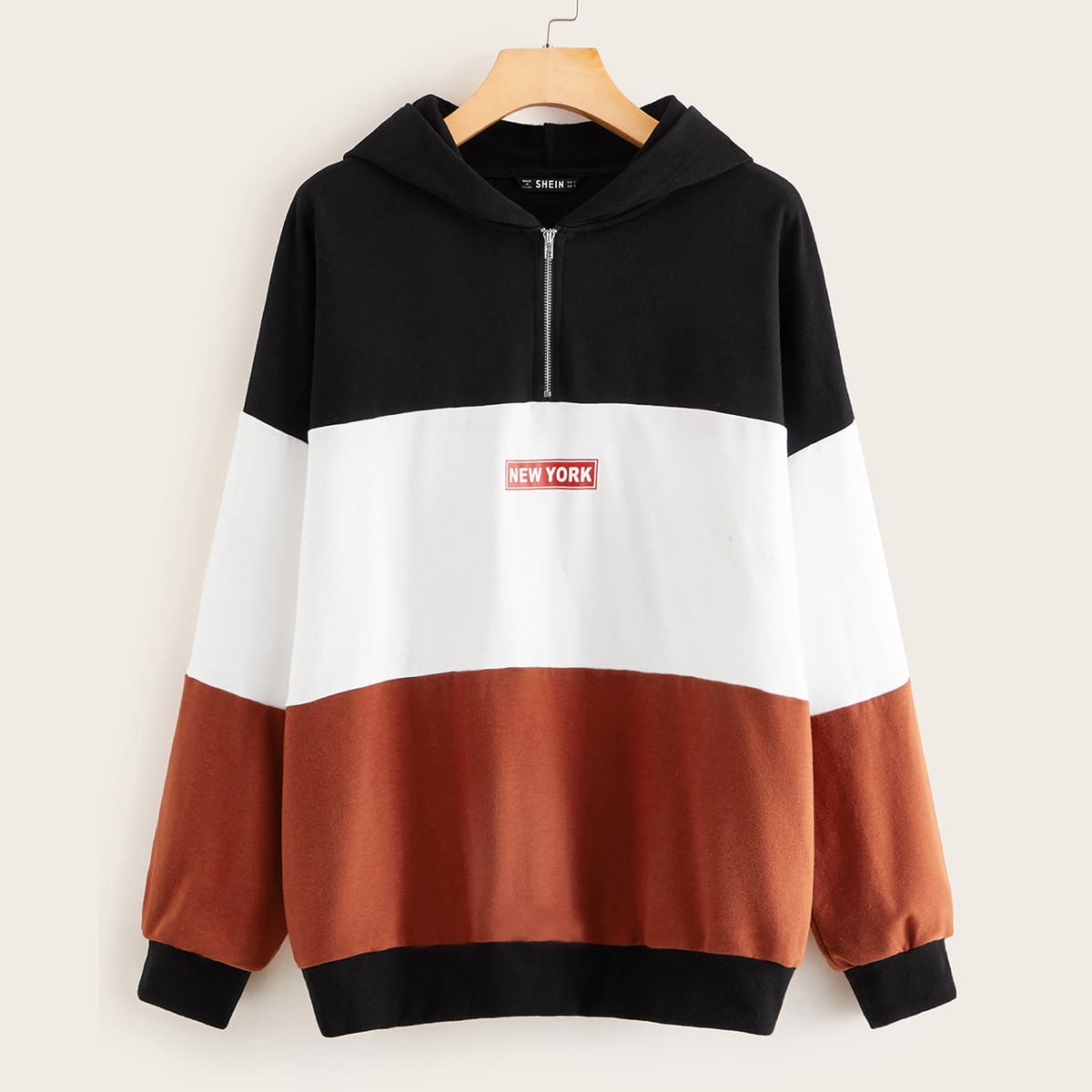 

Letter Graphic Colorblock Half Zipper Hoodie, Multicolor