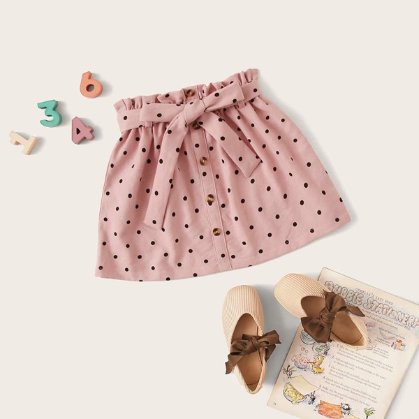 

Toddler Girls Corduroy Polka Dot Paperbag Skirt, Dusty pink