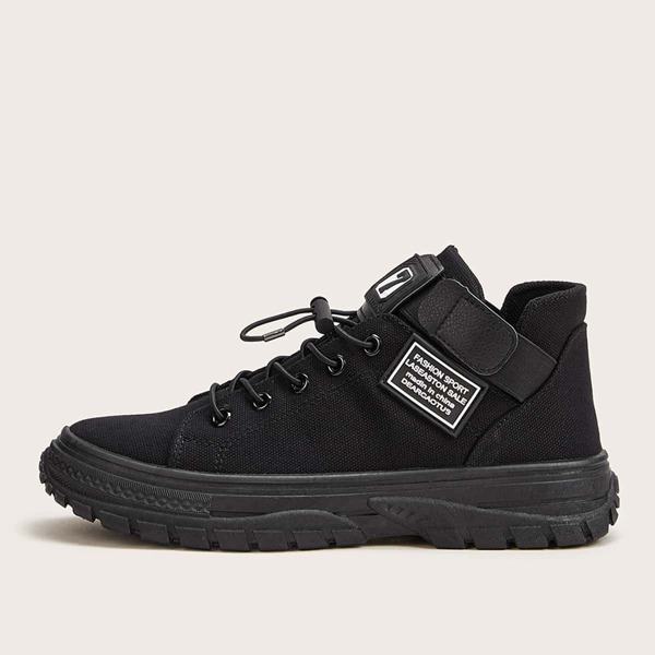 

Men Letter Patch Decor Canvas Sneakers, Black