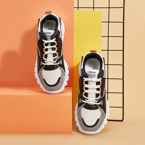 

Men Color Block Lace-up Front Sneakers, Multicolor