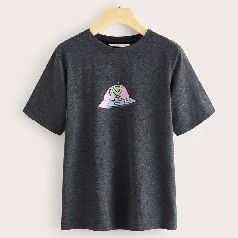 

Cartoon Graphic Short Sleeve Tee, Grey