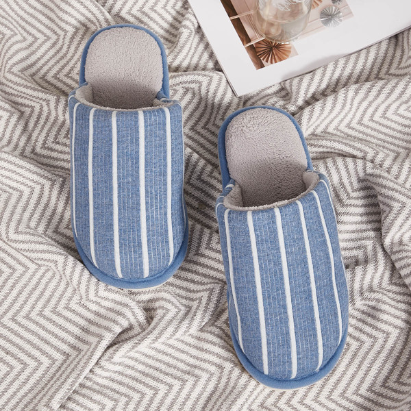 

Men Striped Pattern Slippers, Blue