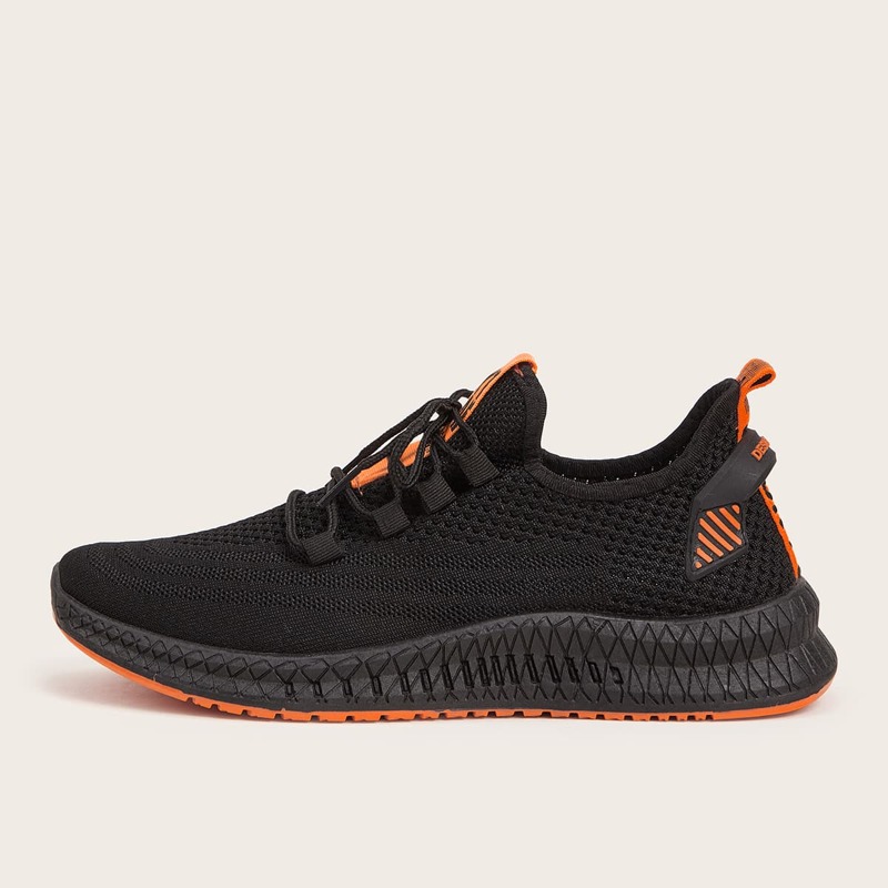 

Guys Letter Patch Decor Lace-up Front Sneakers, Black