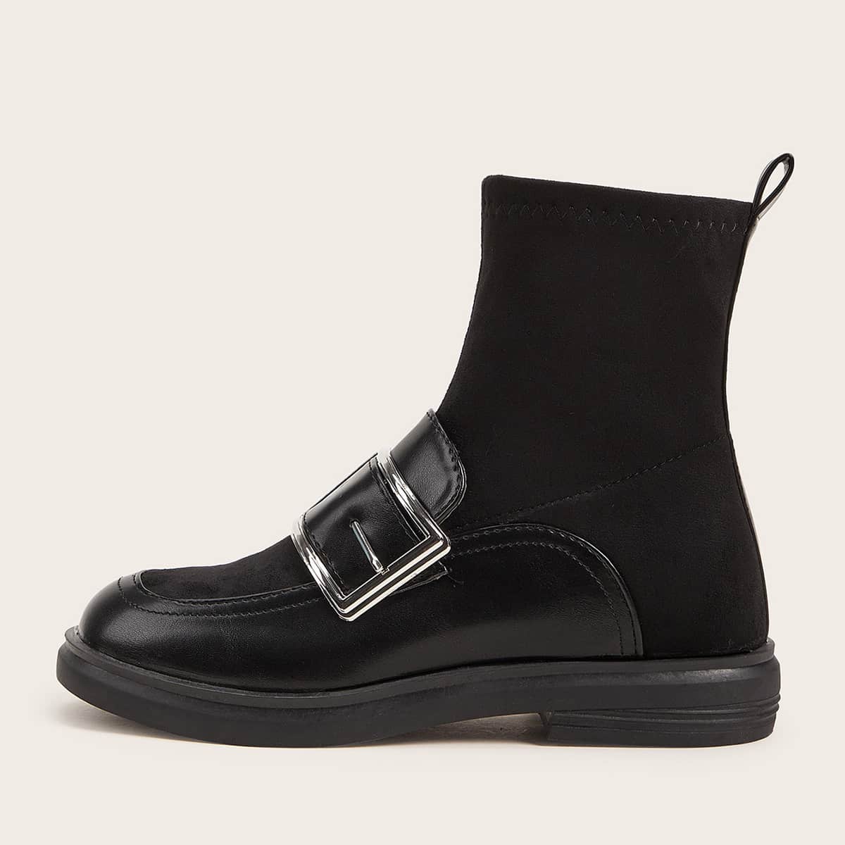 

Buckle Decor Loafer Boots, Black