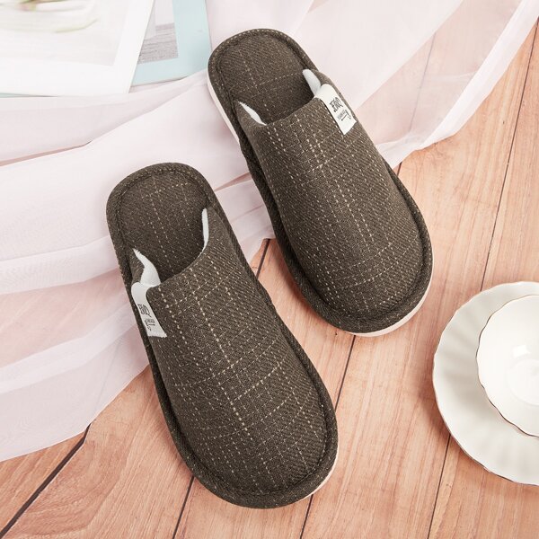 

Men Letter Patch Decor Slippers, Coffee