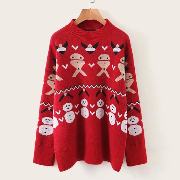 

Christmas Print Drop Shoulder Sweater, Red