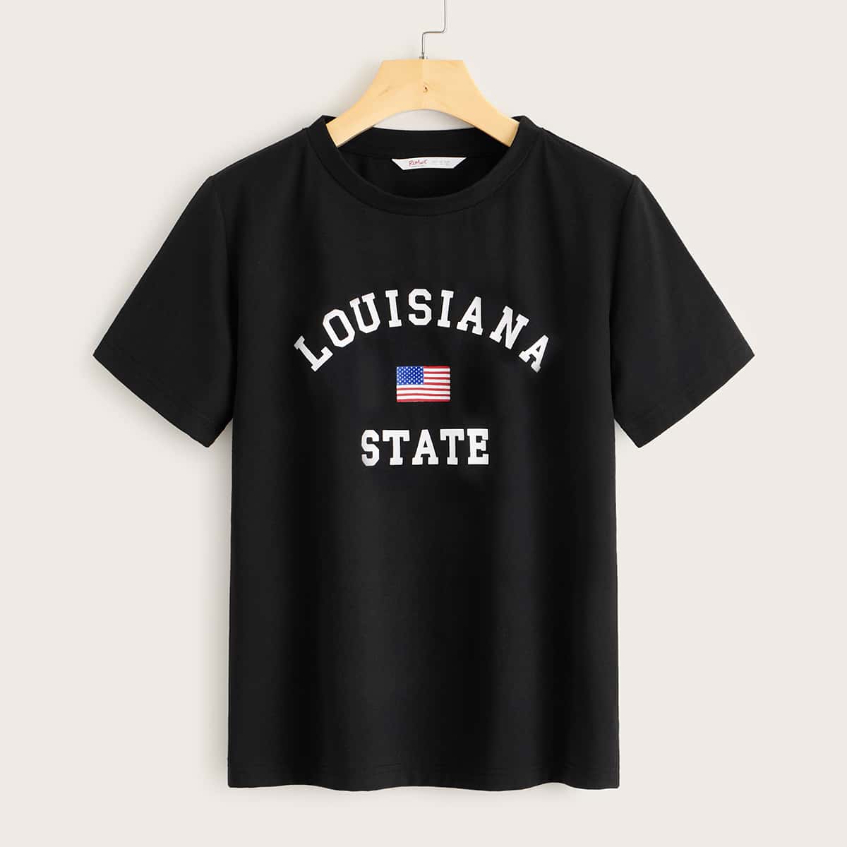 

Flag & Letter Graphic Short Sleeve Tee, Black