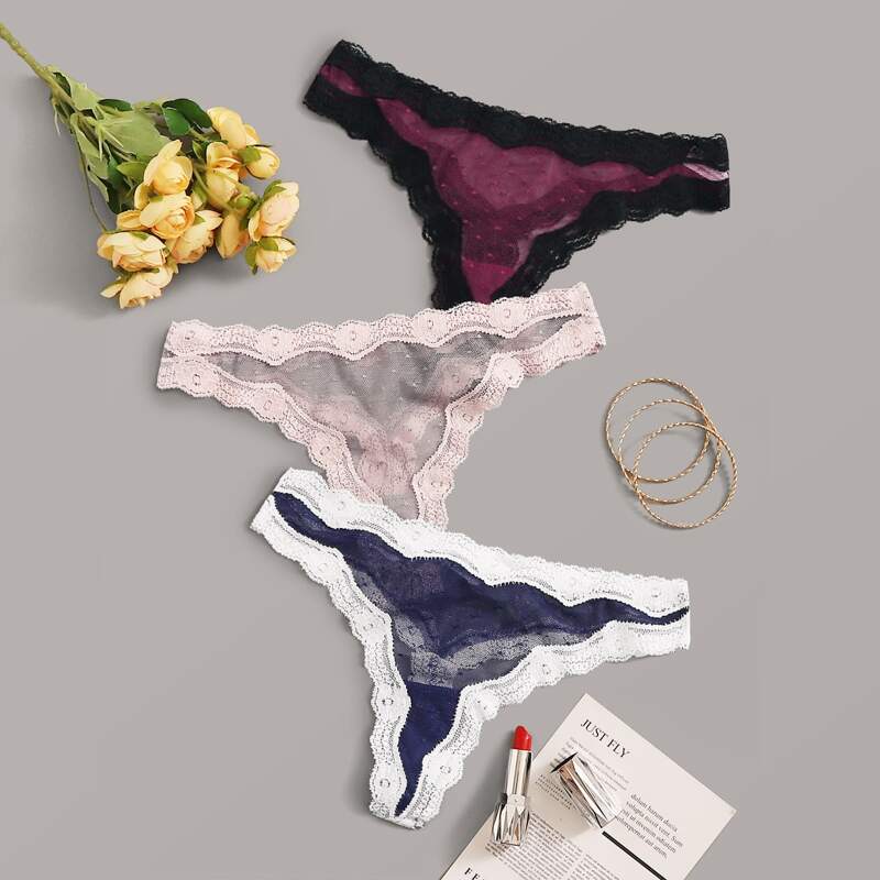 

3pack Floral Lace Sheer Mesh Panty Set, Multicolor