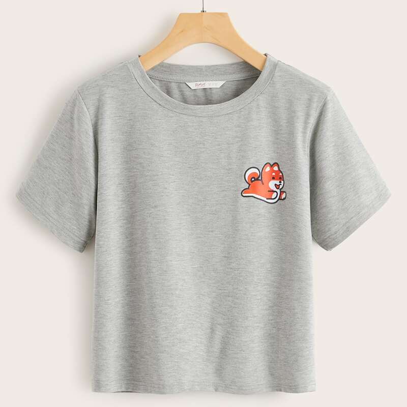 

Cartoon Graphic Short Sleeve Tee, Grey