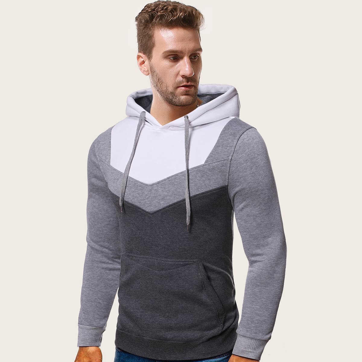 

Guys Cut And Sew Drawstring Hoodie, Grey