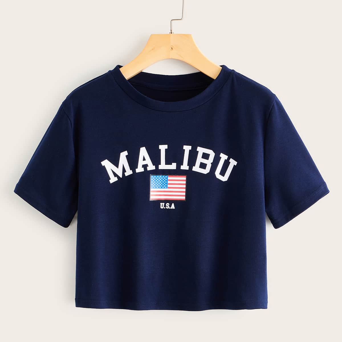 

Flag & Letter Graphic Short Sleeve Tee, Navy blue