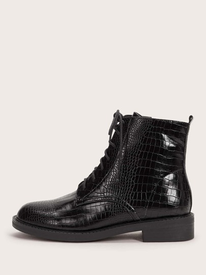 Croc Embossed Lace-up Front Combat Boots