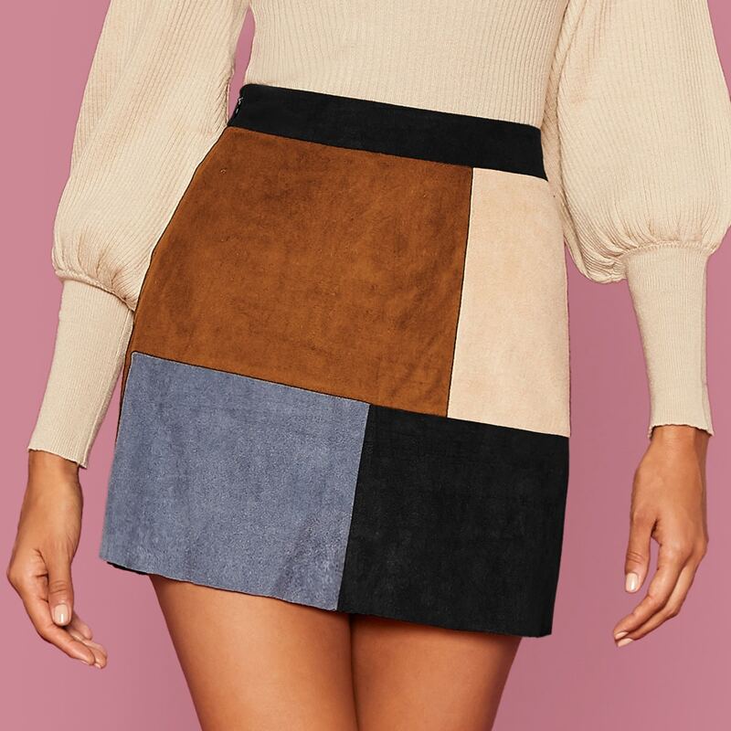 

Color Block Suede Skirt, Multicolor