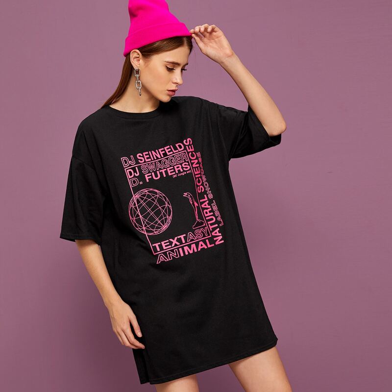 

Letter Graphic Tee Dress, Black