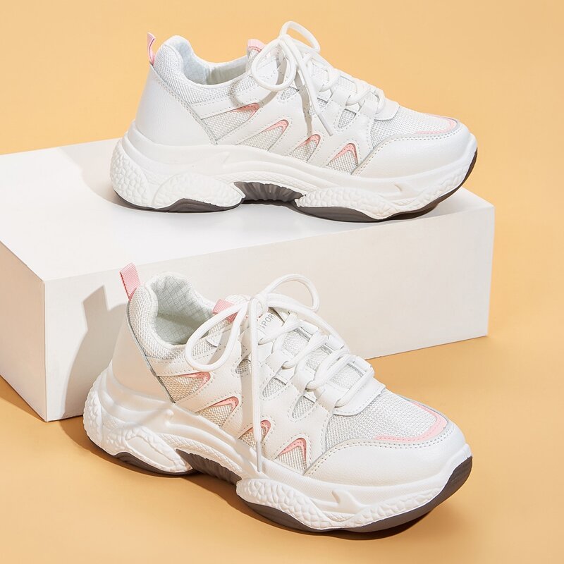 

Lace-up Front Chunky Sneakers, White