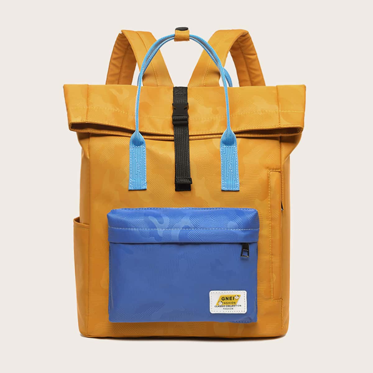

Color Block Pocket Front Backpack, Yellow