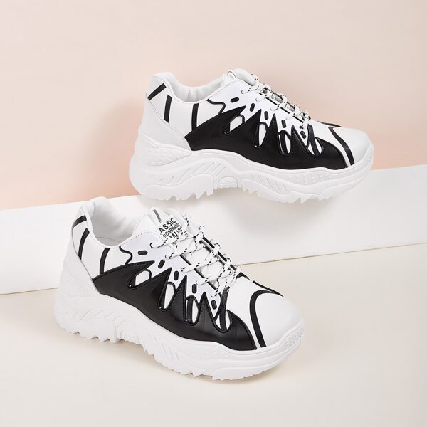 

Two Tone Lace-up Front Chunky Sneakers, Black and white