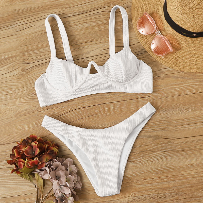 

Textured Underwire High Cut Bikini Swimsuit, White