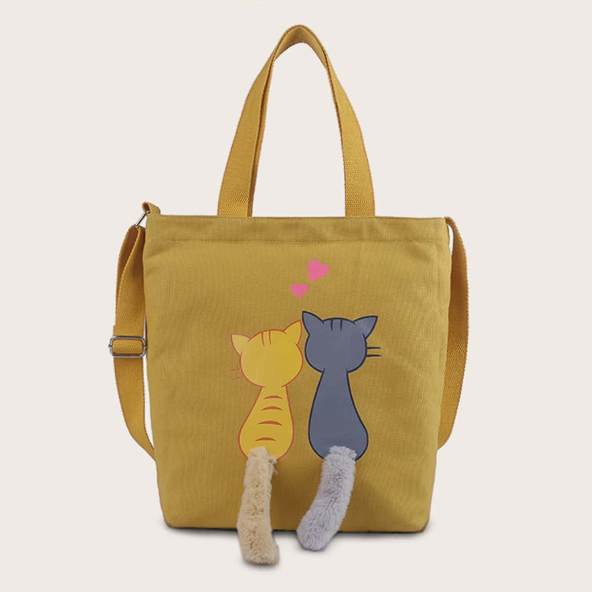 

Contrast Faux Fur Cat Design Tote Bag, Yellow