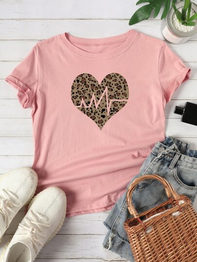 Heart And Leopard Print Tee