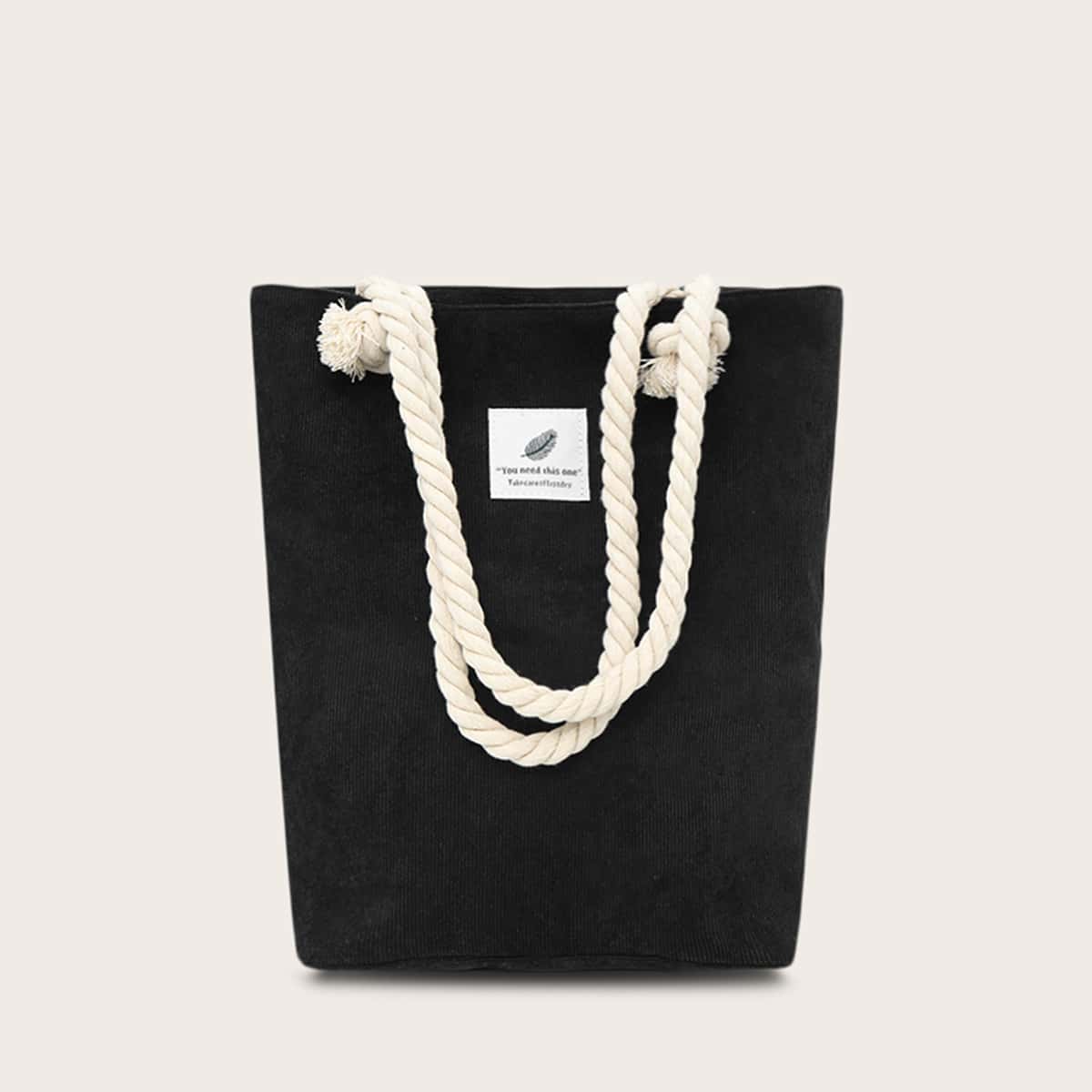 

Braided Double Handle Tote Bag, Black