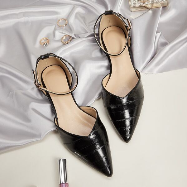

Point Toe Ankle Strap Flats, Black