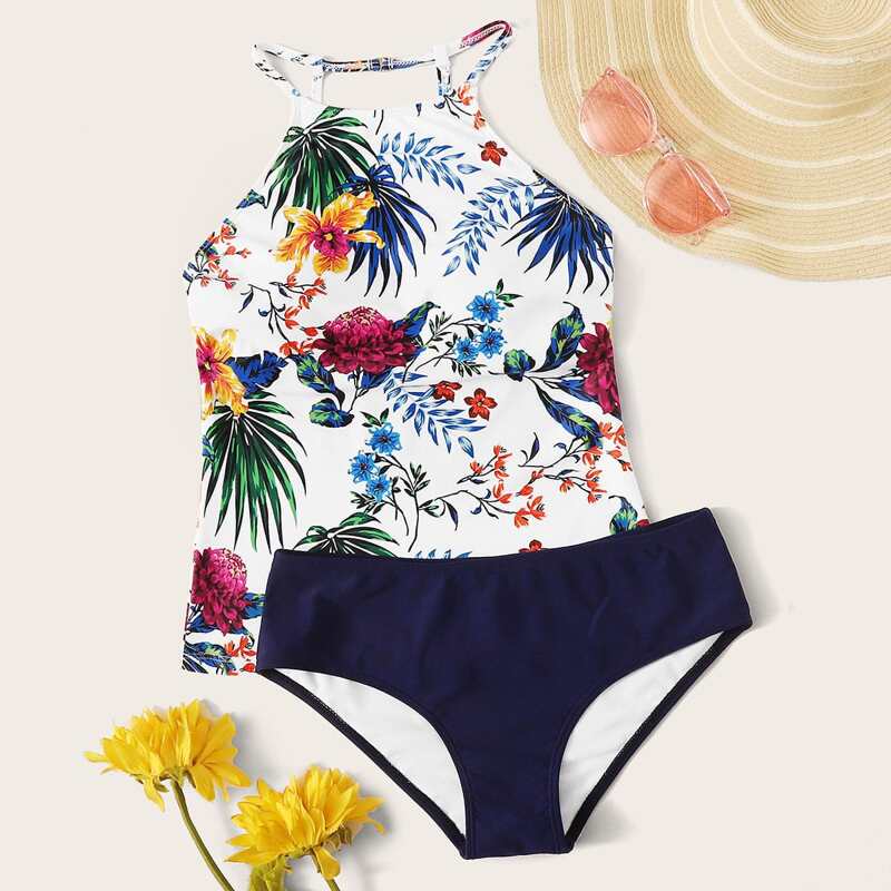 

Floral & Tropical Bikini Swimsuit, Multicolor