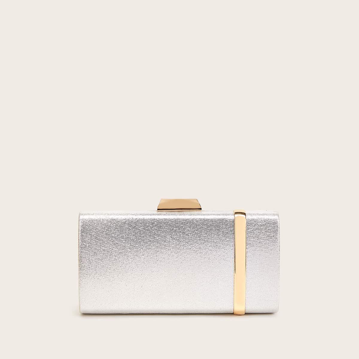 

Metallic Clip Top Clutch Bag, Silver