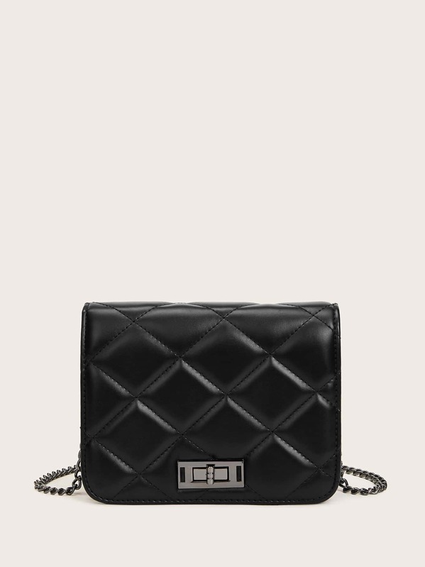 

Twist Lock Quilted Chain Bag, Black
